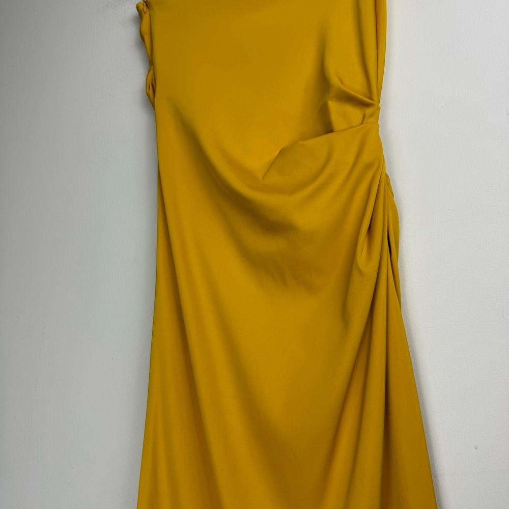 NWT ZARA Strapless Maxi Dress Sz Small Golden Yellow Side Pleats Ruched - Picture 14 of 16